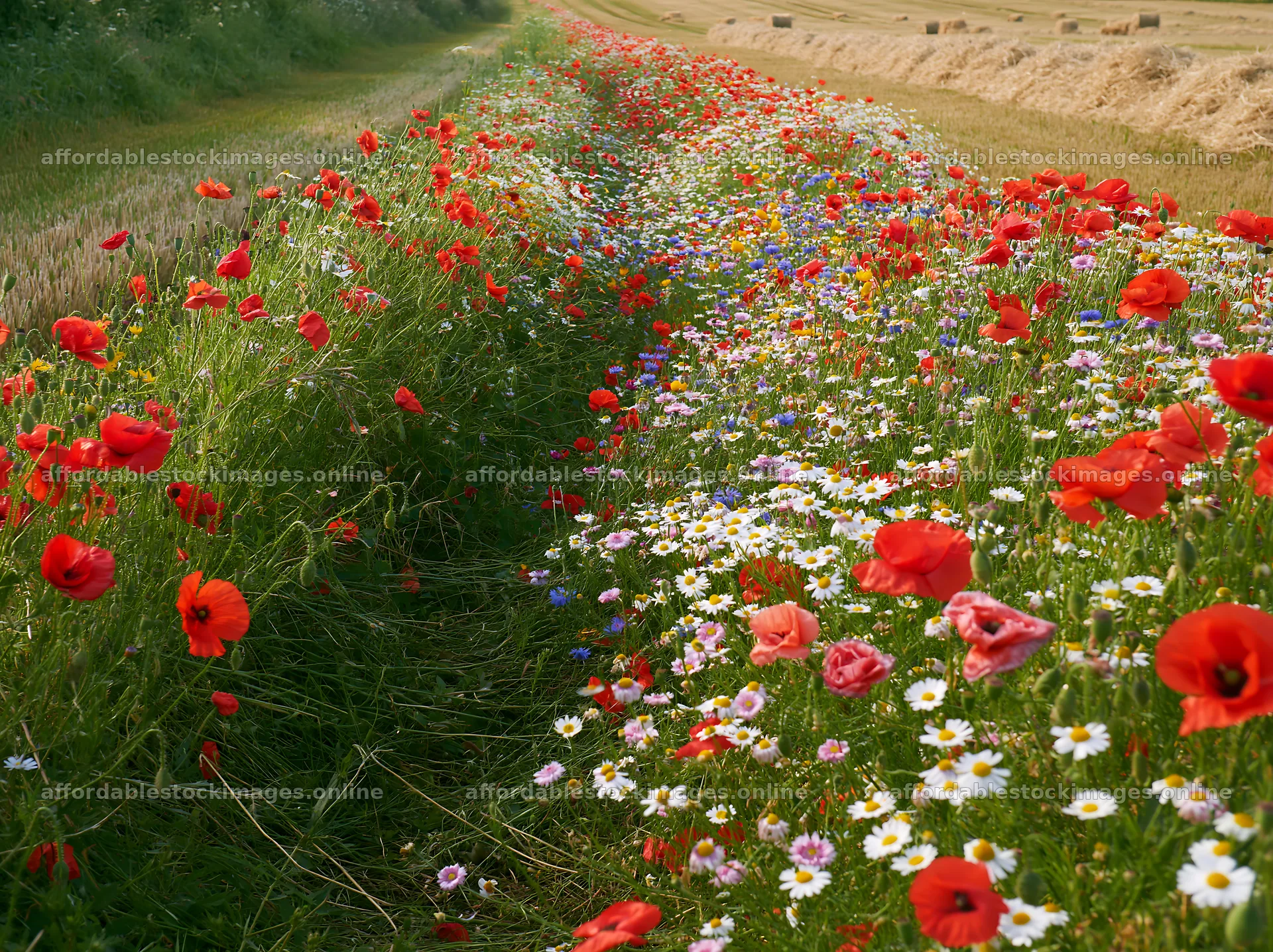Colorful poppy meadow in the countryside with wildflowers – stock images 9174x6866