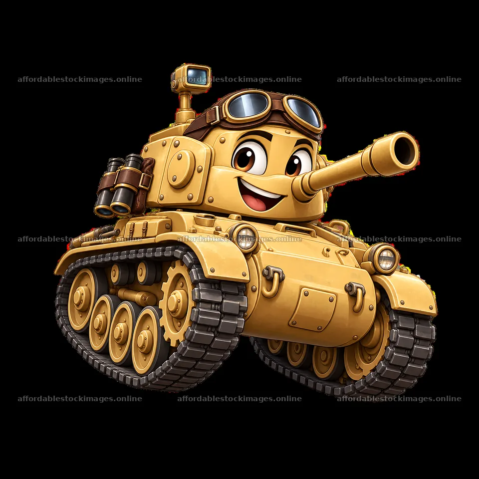 Cartoon tank character with a friendly expression and – stock images 7746x7746