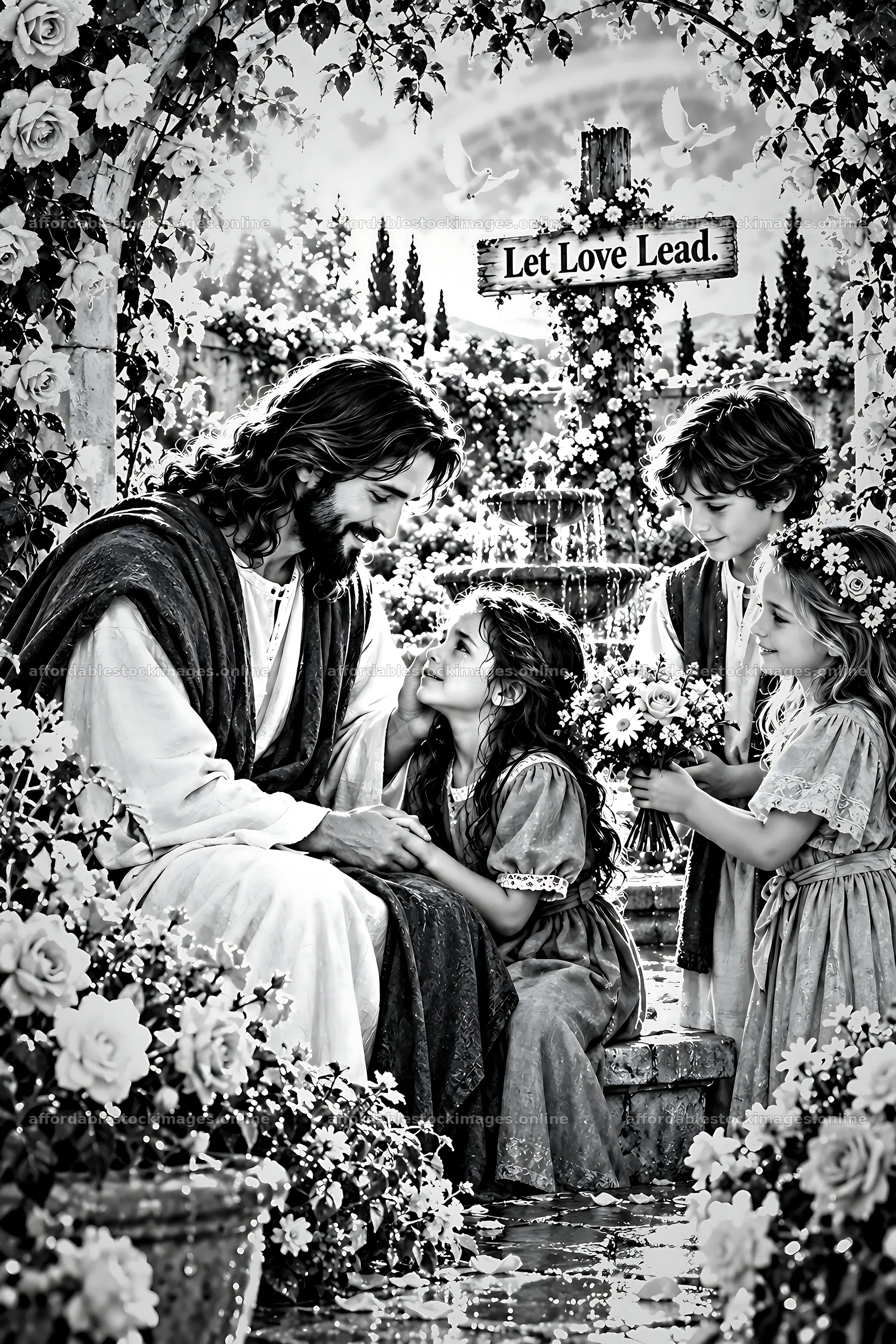 Shelter beneath the roses in a garden scene – stock images 6480x9722