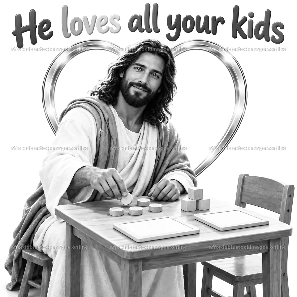 Jesus Christ playing and sharing love with children – stock images 7746x7746
