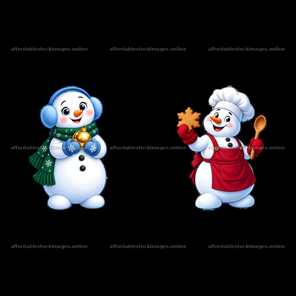 Snowman character pairs with cooking and festive activities – stock images 7746x7746