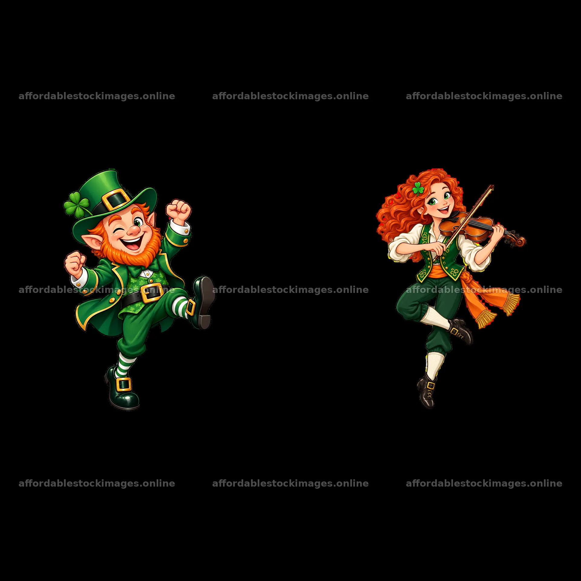 Leprechaun dancing with violinist during St. Patrick's Day – stock images 7746x7746