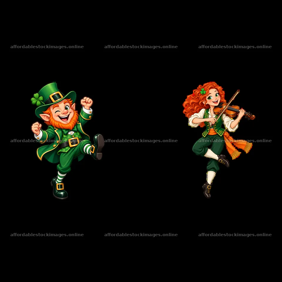 Leprechaun dancing with violinist during St. Patrick's Day – stock images 7746x7746