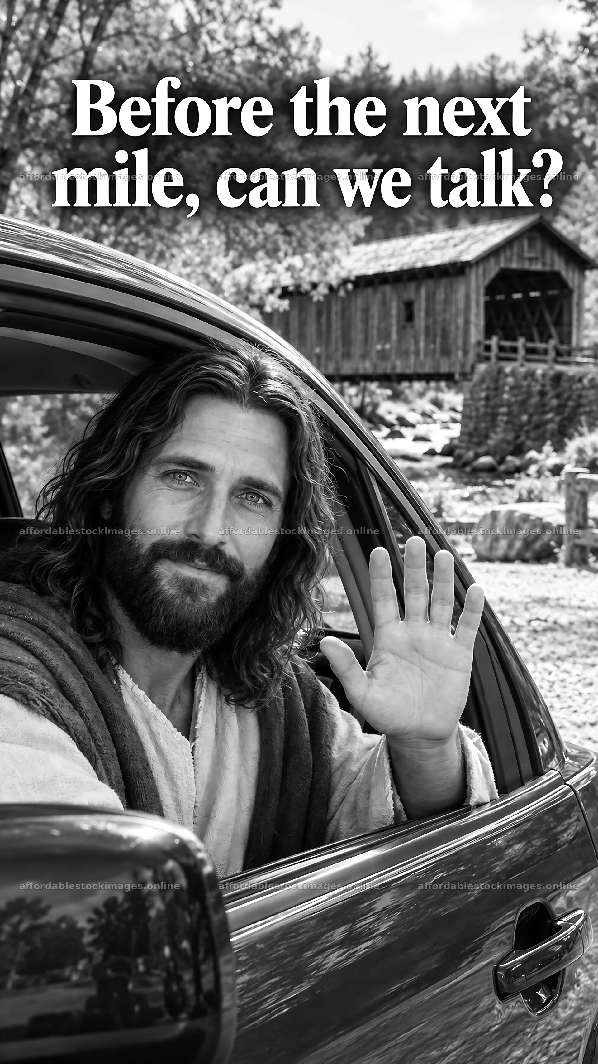 Jesus Christ inviting conversation in a contemporary scene – stock images 5811x10326