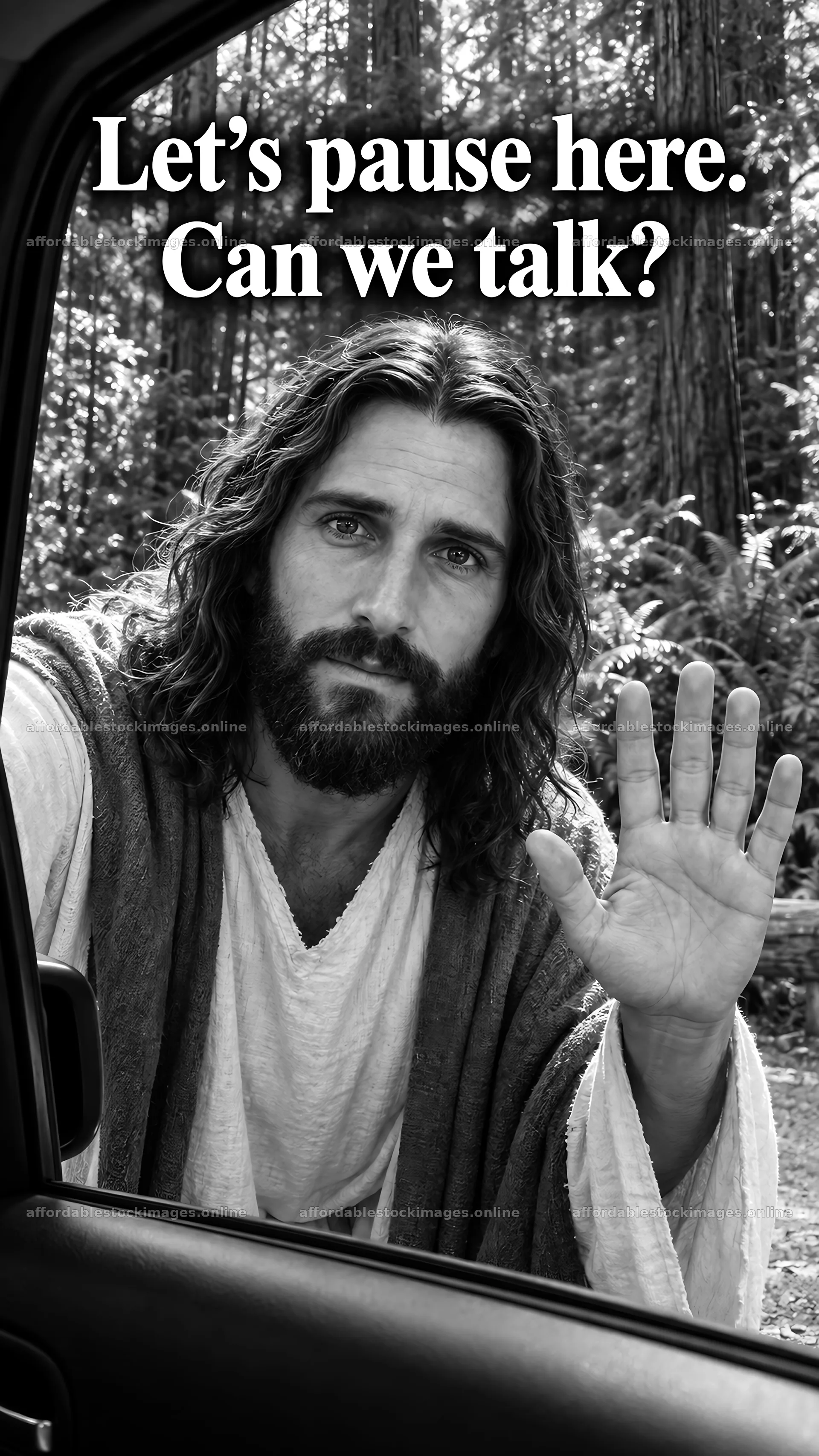 Jesus Christ inviting a conversation with the viewer – stock images 5811x10326