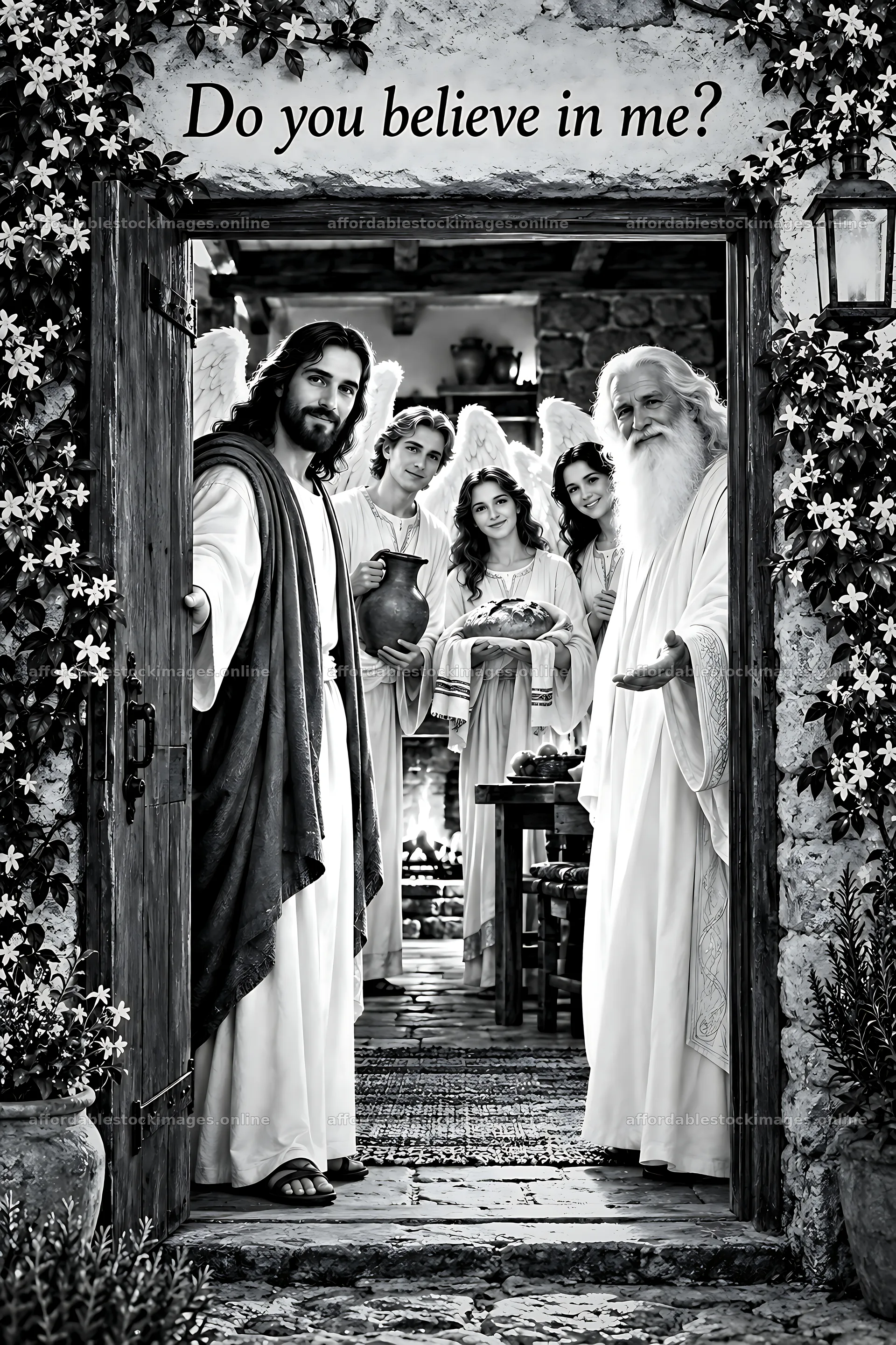 Do you believe in me in a home setting with angels – stock images 6480x9722