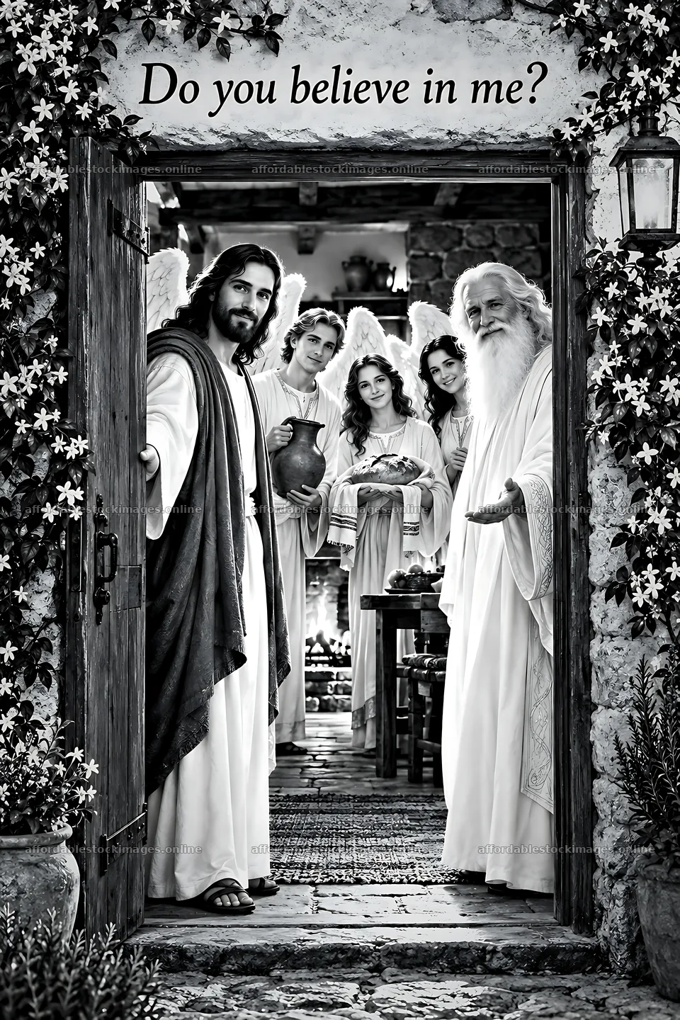 Do you believe in me in a home setting with angels – stock images 6480x9722