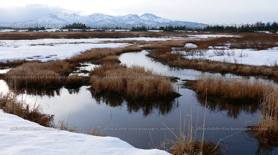 Akita meadow with silver grasses in snowmelt landscape – stock images 10608x5938