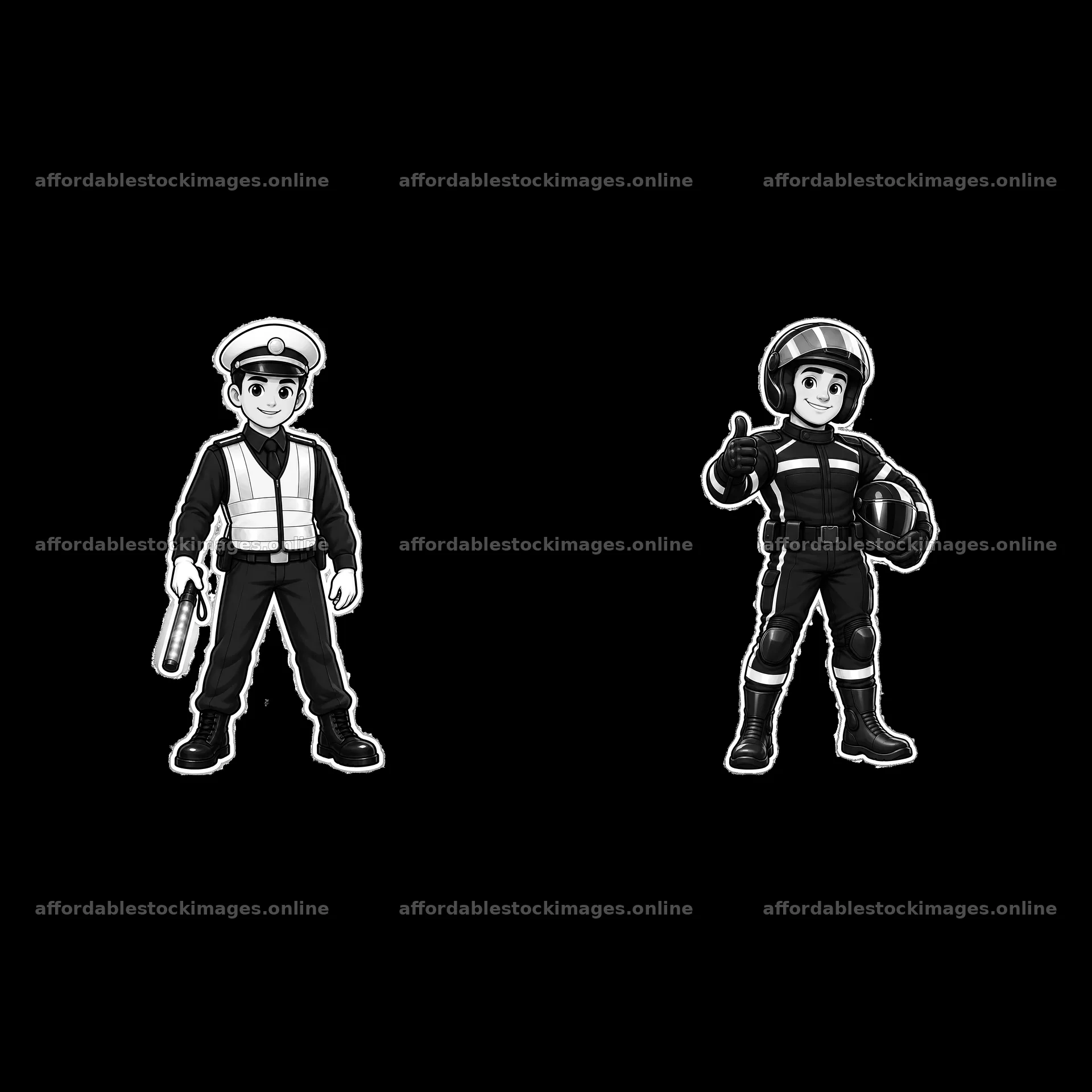 Police officer and traffic officer cartoon sticker set – stock images 7746x7746