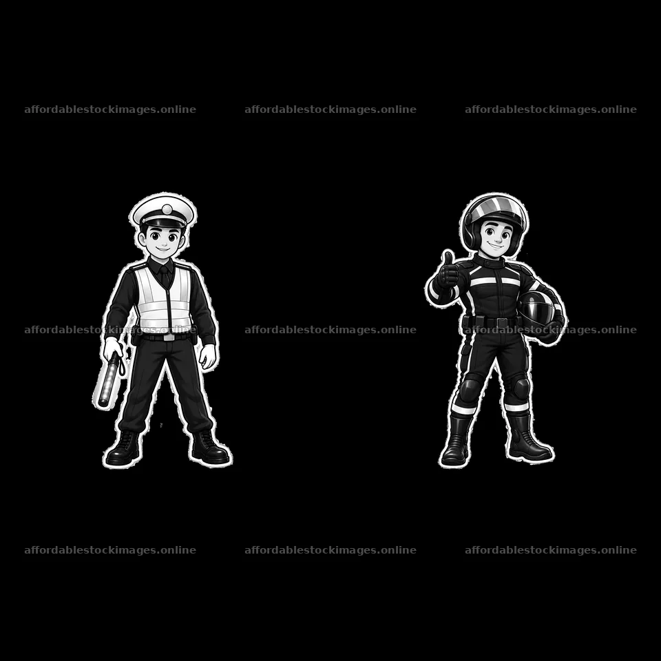 Police officer and traffic officer cartoon sticker set – stock images 7746x7746